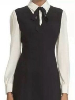 Classic Black & White Tie-Neck Sheath Dress